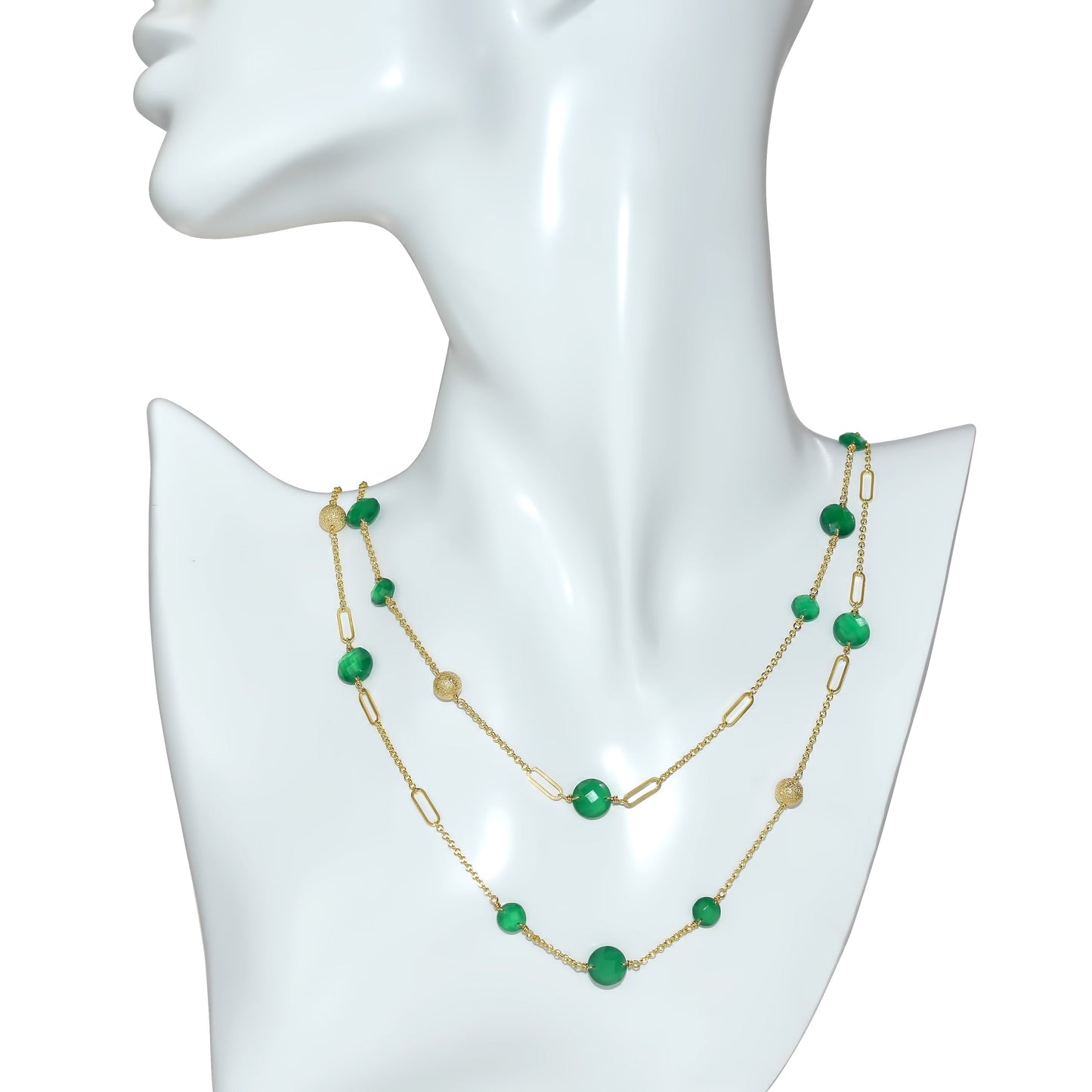 14k Green Onyx Coin Fancy Chain Necklace 36"