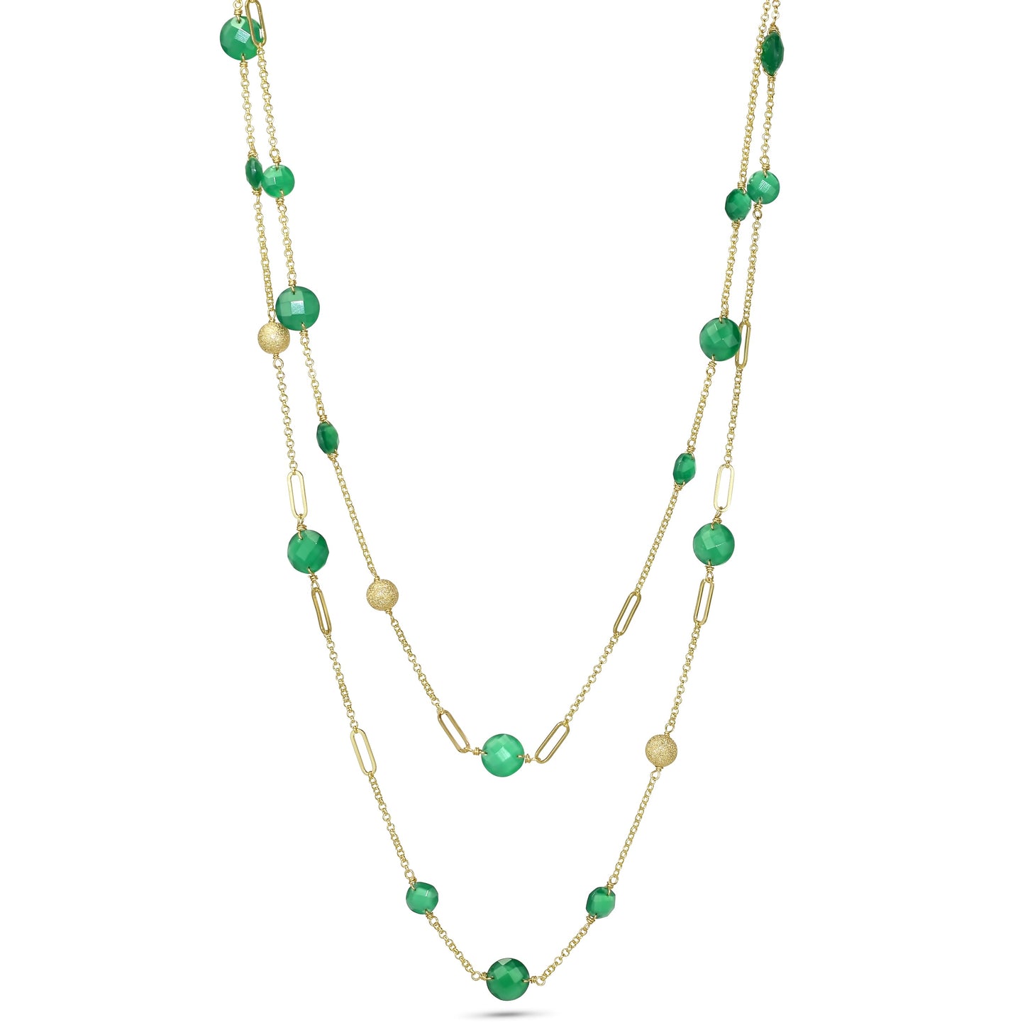 14k Green Onyx Coin Fancy Chain Necklace 36"