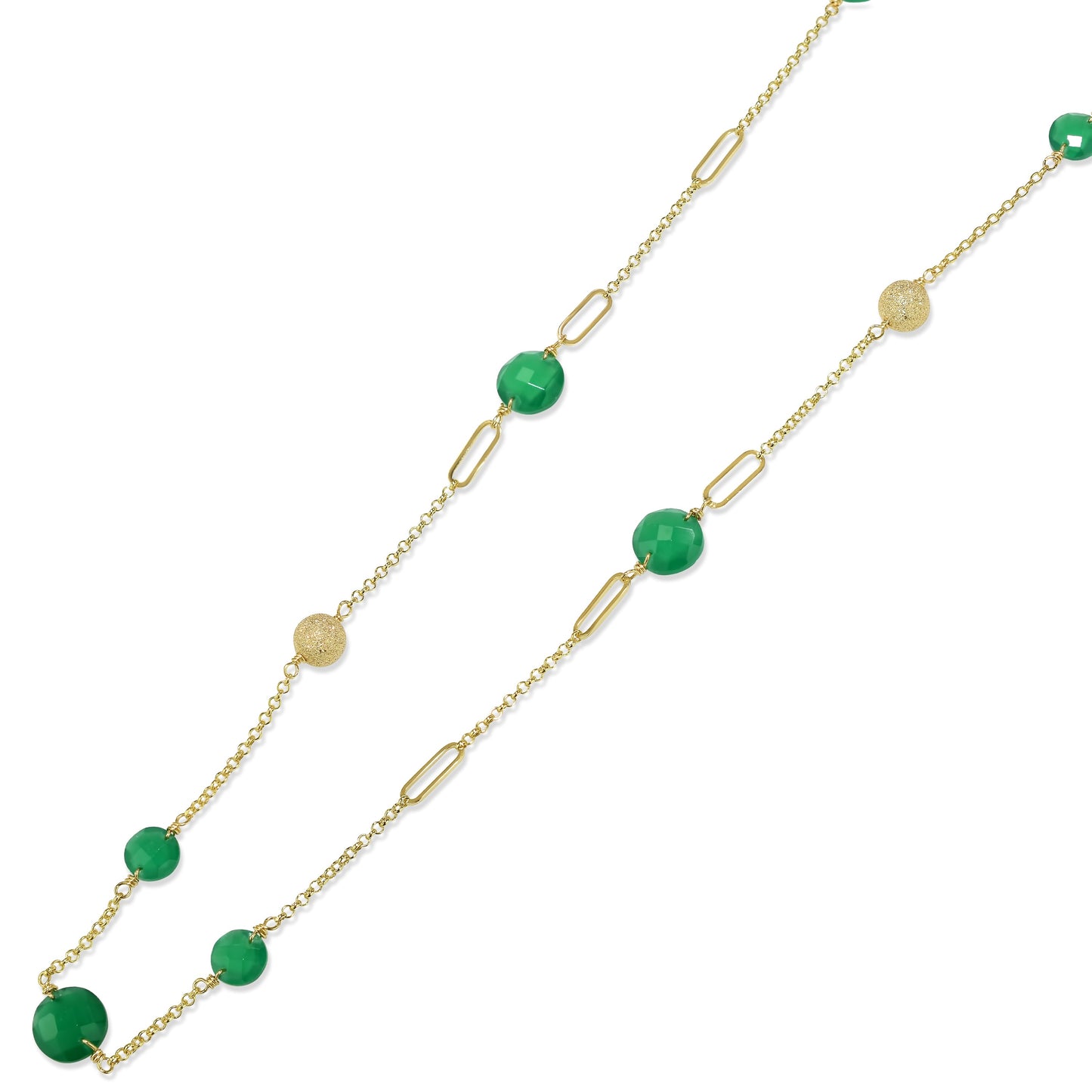 14k Green Onyx Coin Fancy Chain Necklace 36"