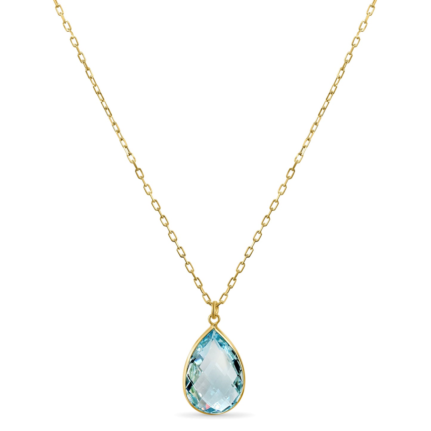 14K Blue Topaz Pear Shape Pendant Necklace 17"