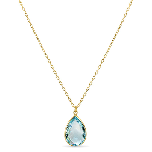 14K Blue Topaz Pear Shape Pendant Necklace 17"