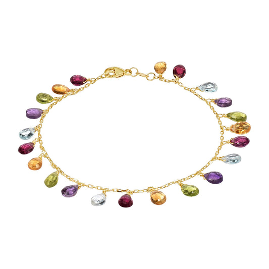 14k Garnet, Citrine, Peridot, Amethyst, and Blue Topaz Bracelet 7.25"