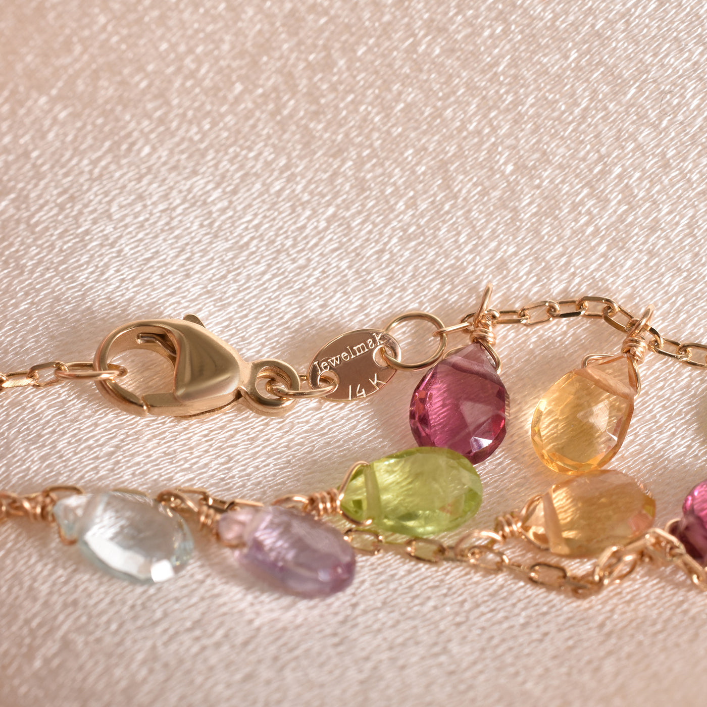 14k Garnet, Citrine, Peridot, Amethyst, and Blue Topaz Bracelet 7.25"