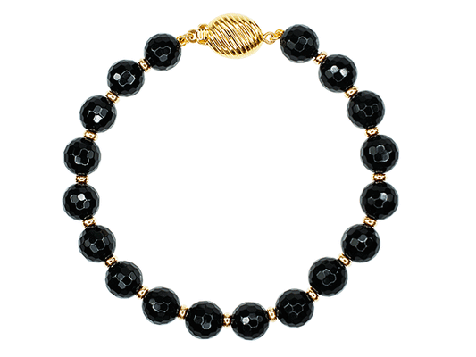 14k Black Onyx Roundel Double-Sided Clasp Bracelet 7.5"