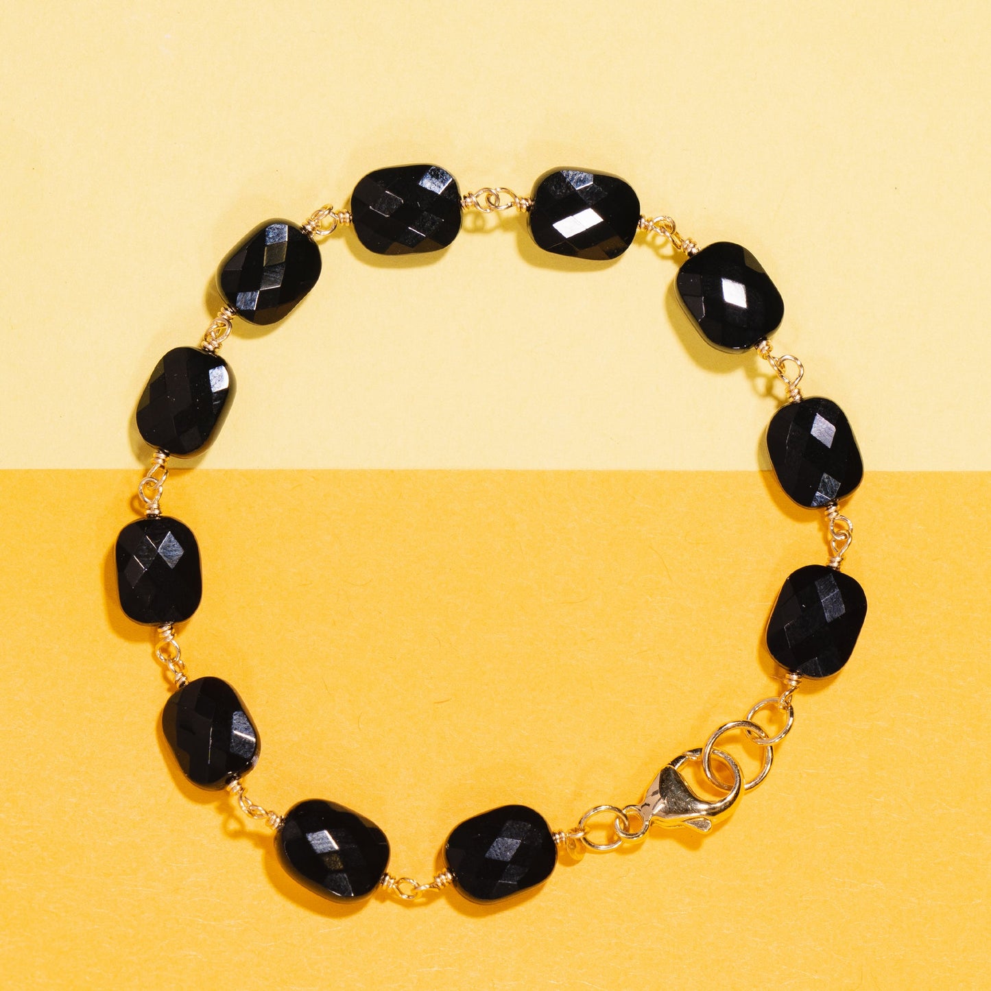 14k Black Onyx 11 Link Bracelet 8"