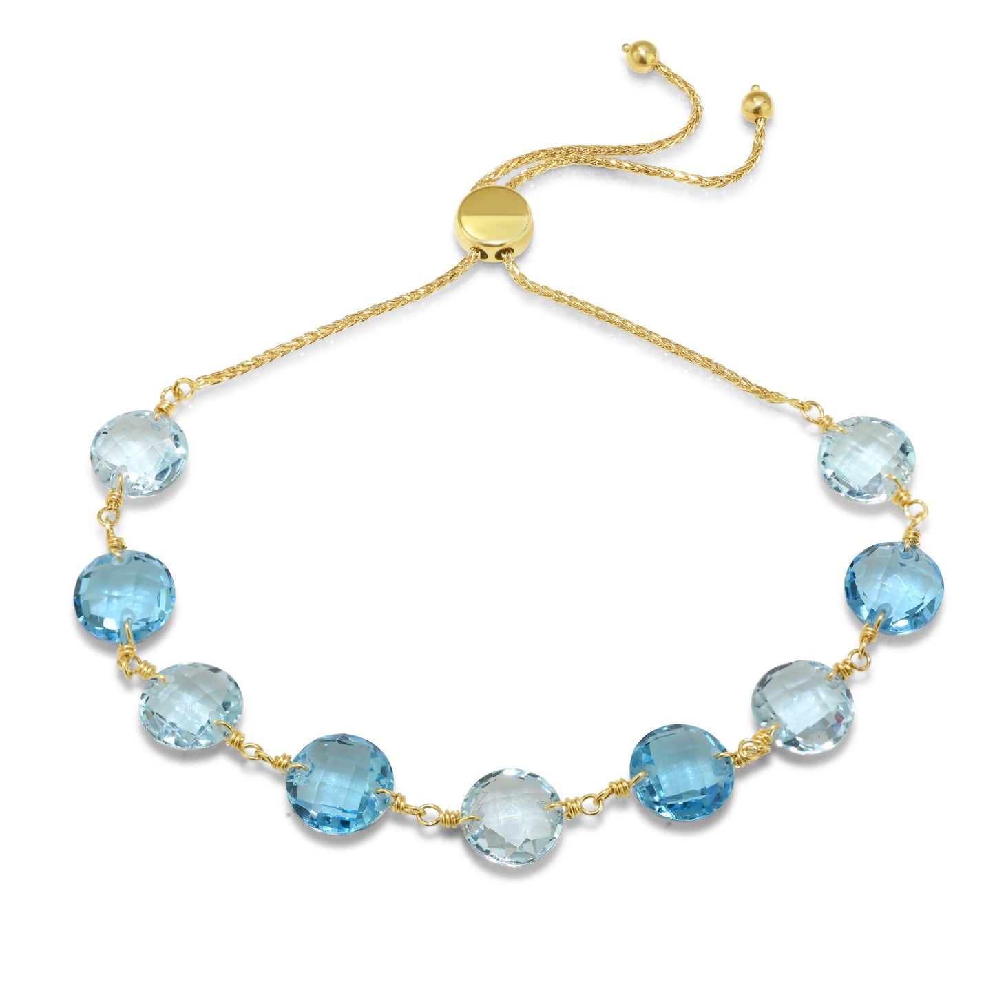 14k Blue Topaz Coin Adjustable Bolo Bracelet