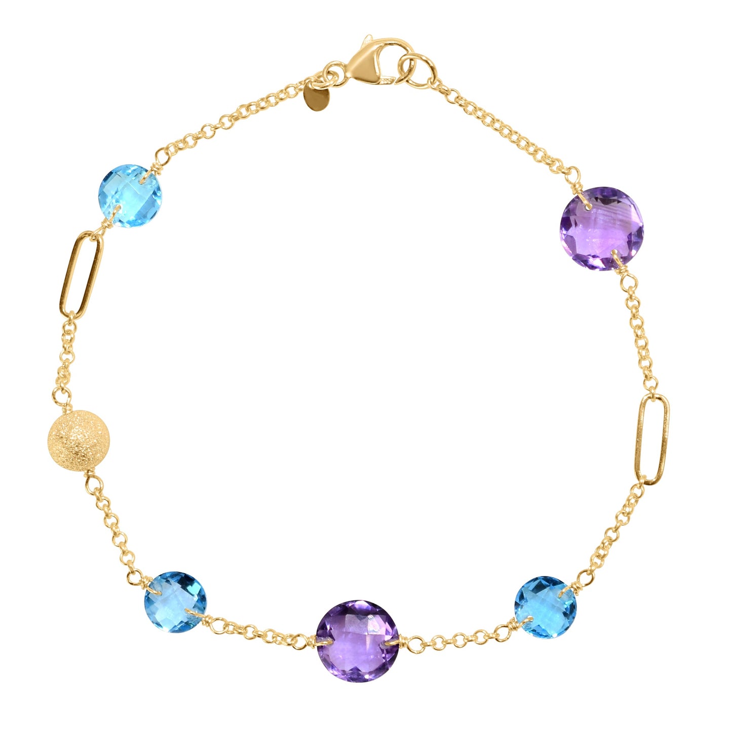 14k Gemstone Coin Fancy Chain Bracelet 7.25"