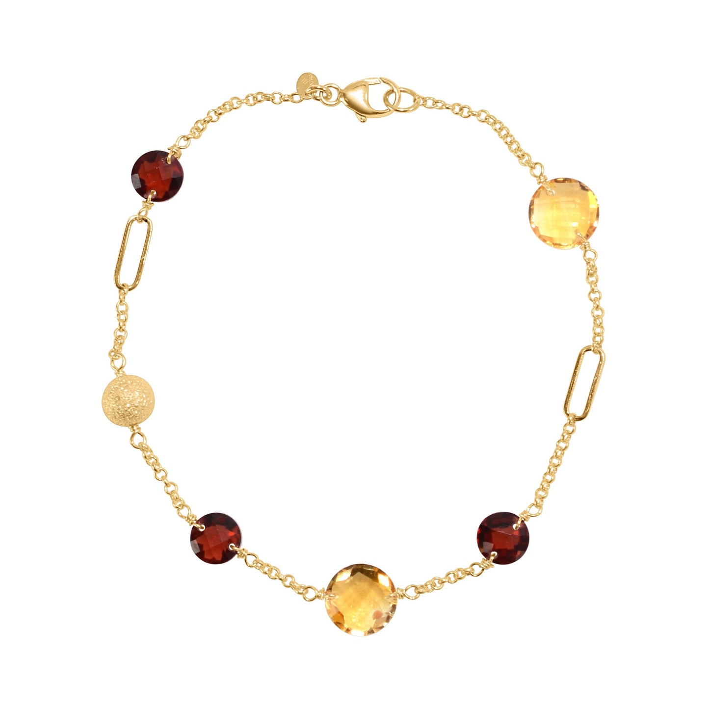 14k Gemstone Coin Fancy Chain Bracelet 7.25"