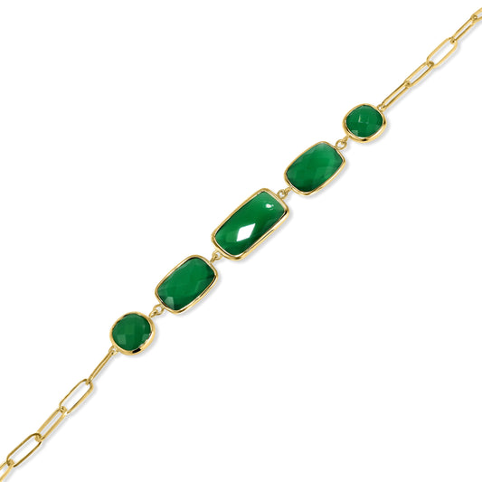 14k Green Onyx Mixed Shape 5 Bezel Bracelet