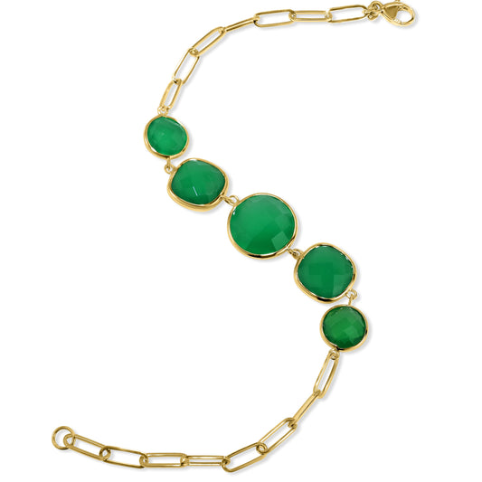 14K Green Onyx Mix Shape 5 Bezel Bracelet