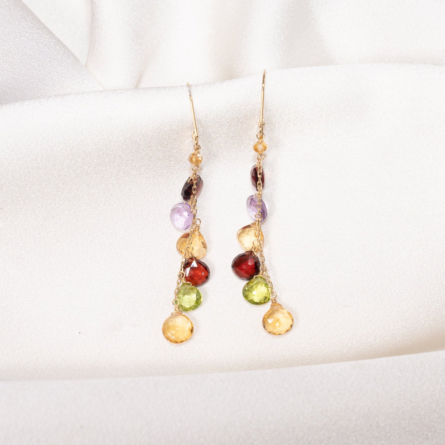 14k Garnet, Amethyst, Citrine, and Peridot Leverback Drop Earring