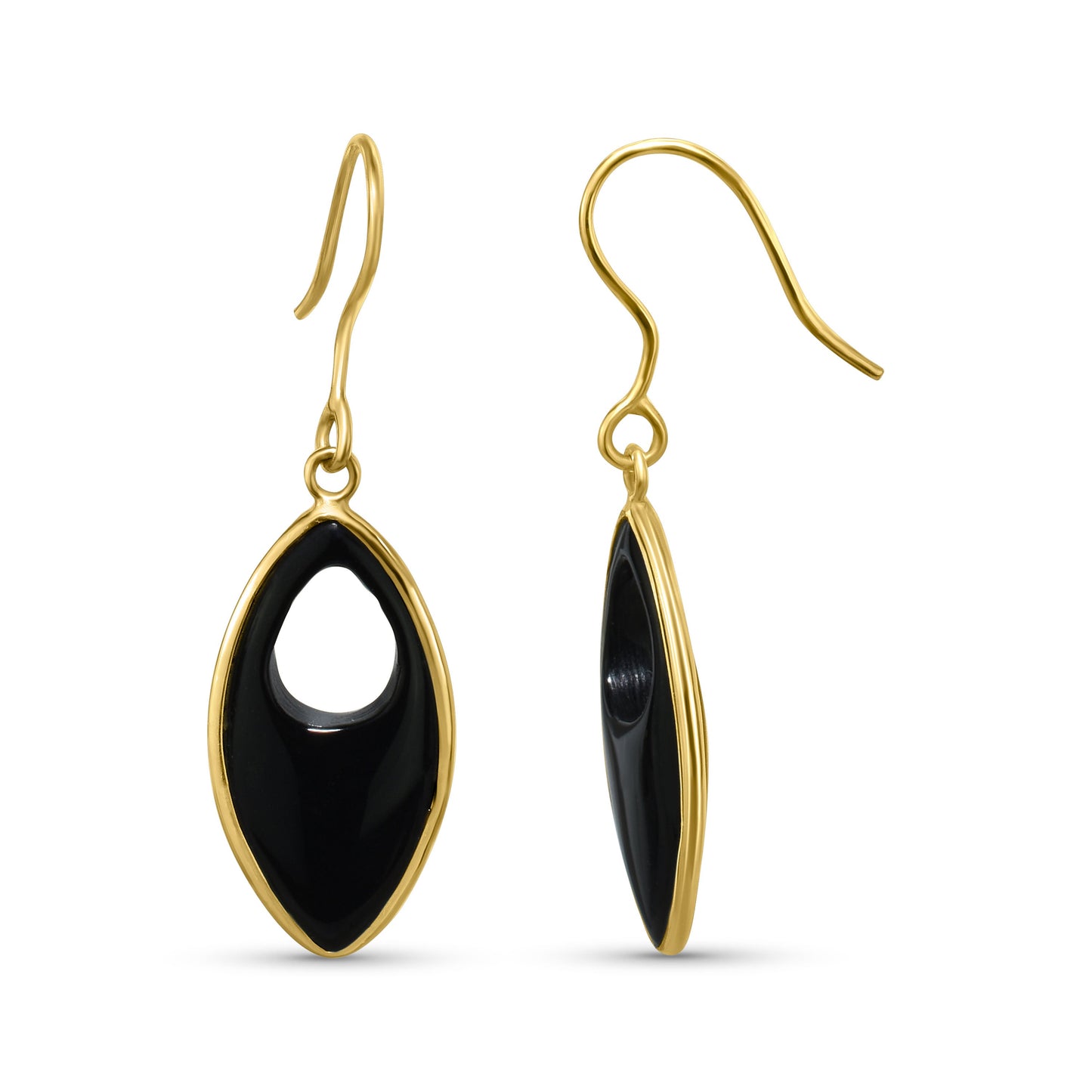 14k Black Onyx Open Marquise Bezel Hook Earring