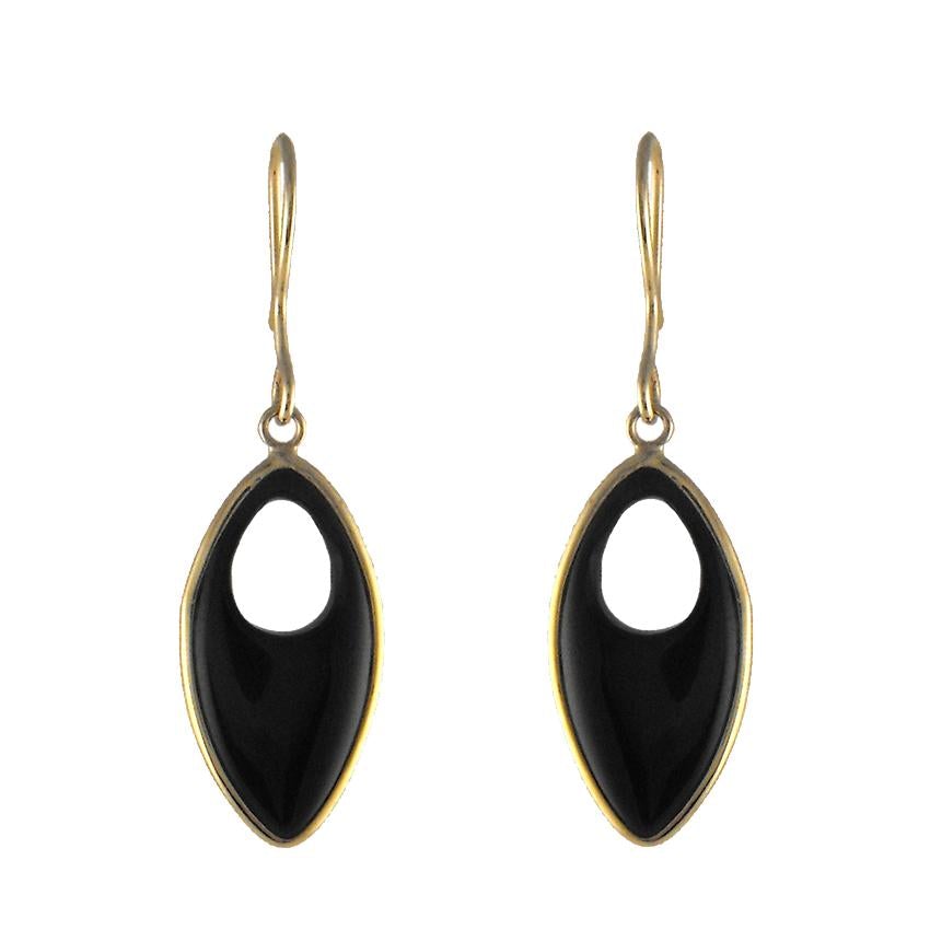 14k Black Onyx Open Marquise Bezel Hook Earring