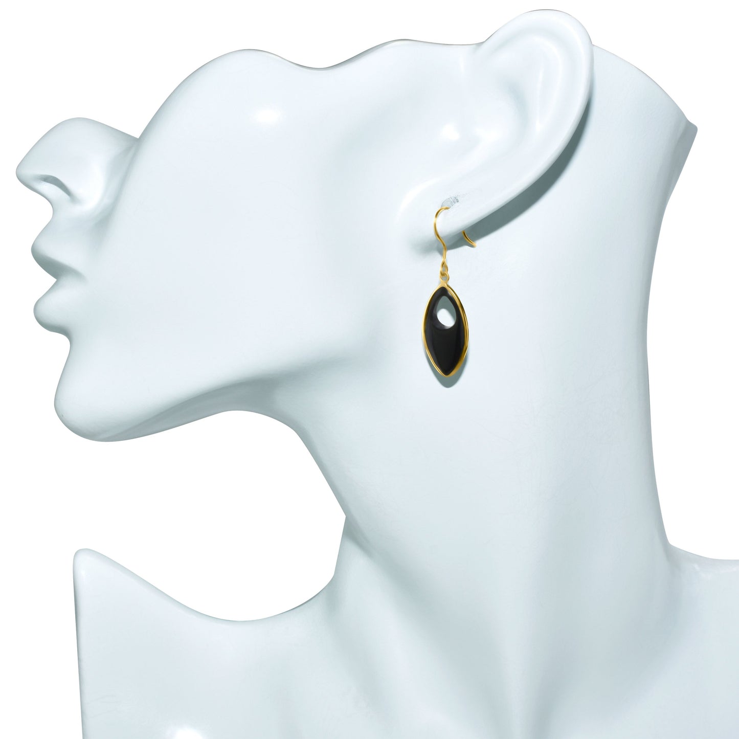 14k Black Onyx Open Marquise Bezel Hook Earring