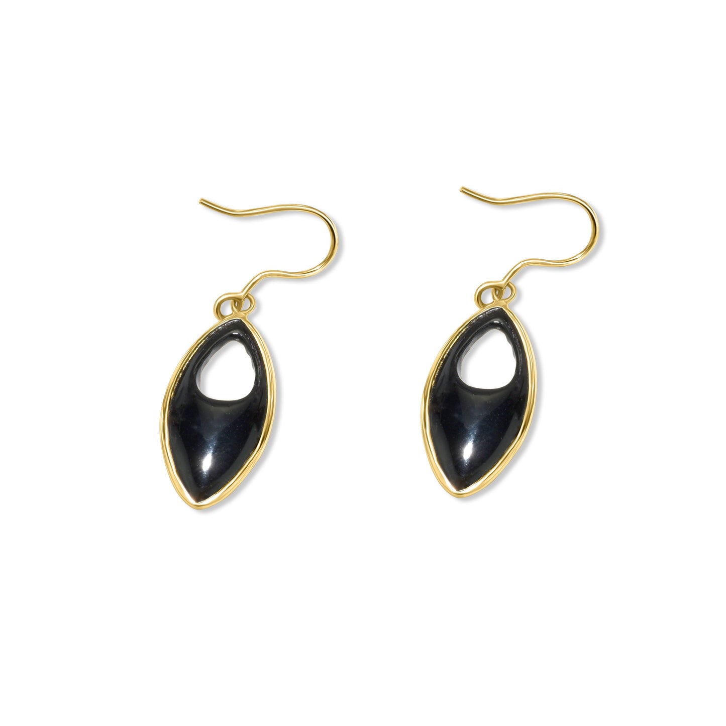 14k Black Onyx Open Marquise Bezel Hook Earring