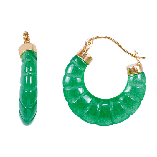 14k Green Jade Good Luck Hoop Earring