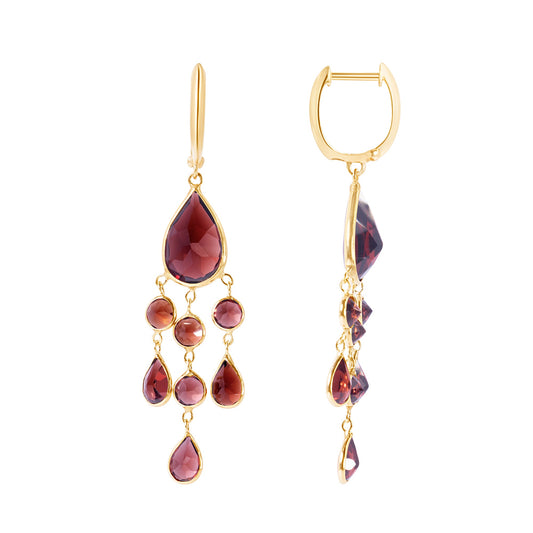 14k Garnet Chandelier Huggie Hoop Dangle Earring