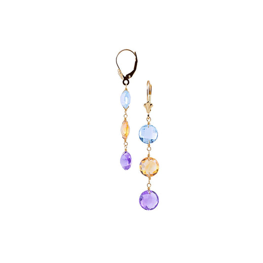 14k Blue Topaz Citrine Amethyst Leverback Earring