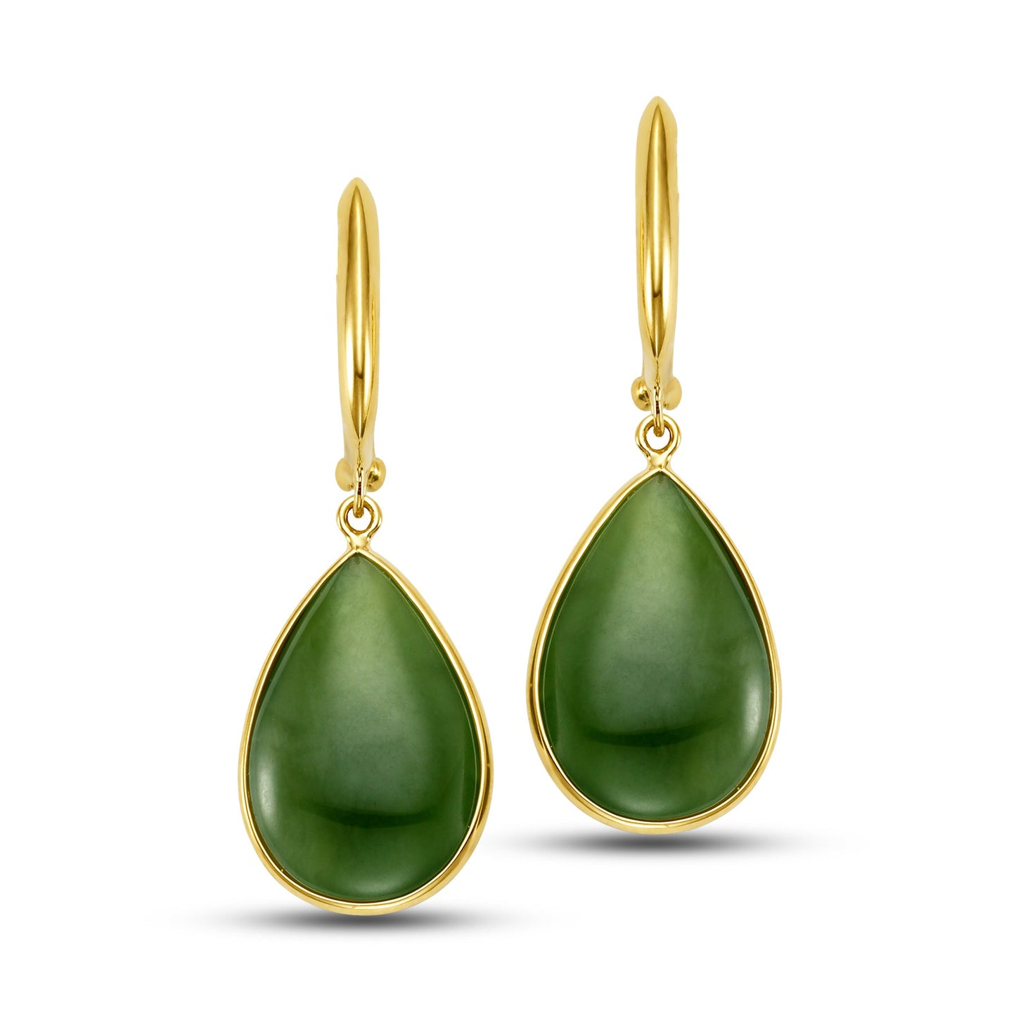 14k Natural Nephrite Jade Pear Shape Huggie Hoop Drop Earrings