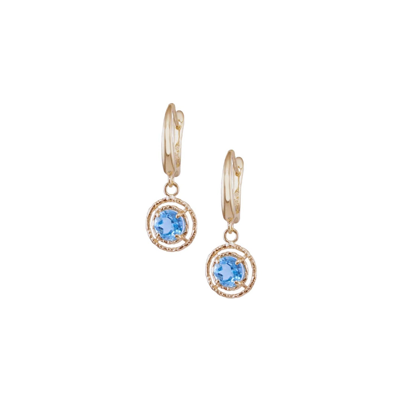 14k Blue Topaz Halo French Hoop Earring