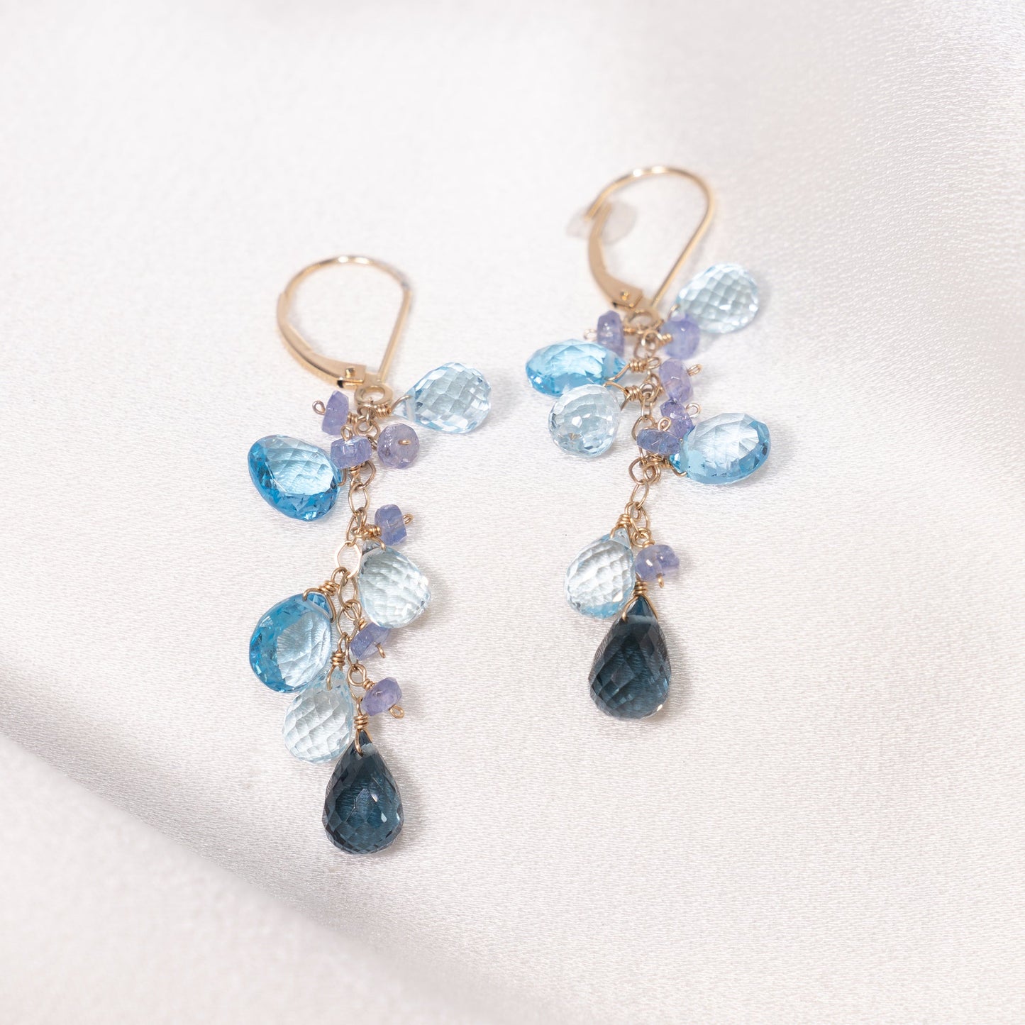 14k Multi Blue Topaz Tanzanite Earring