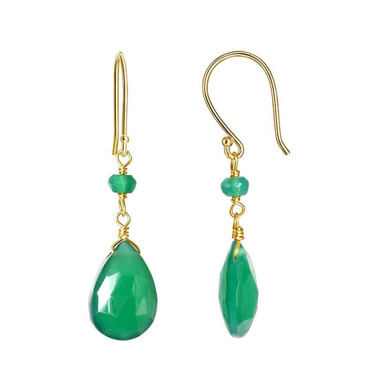 14k Green Onyx Pear Hook Dangle Earring