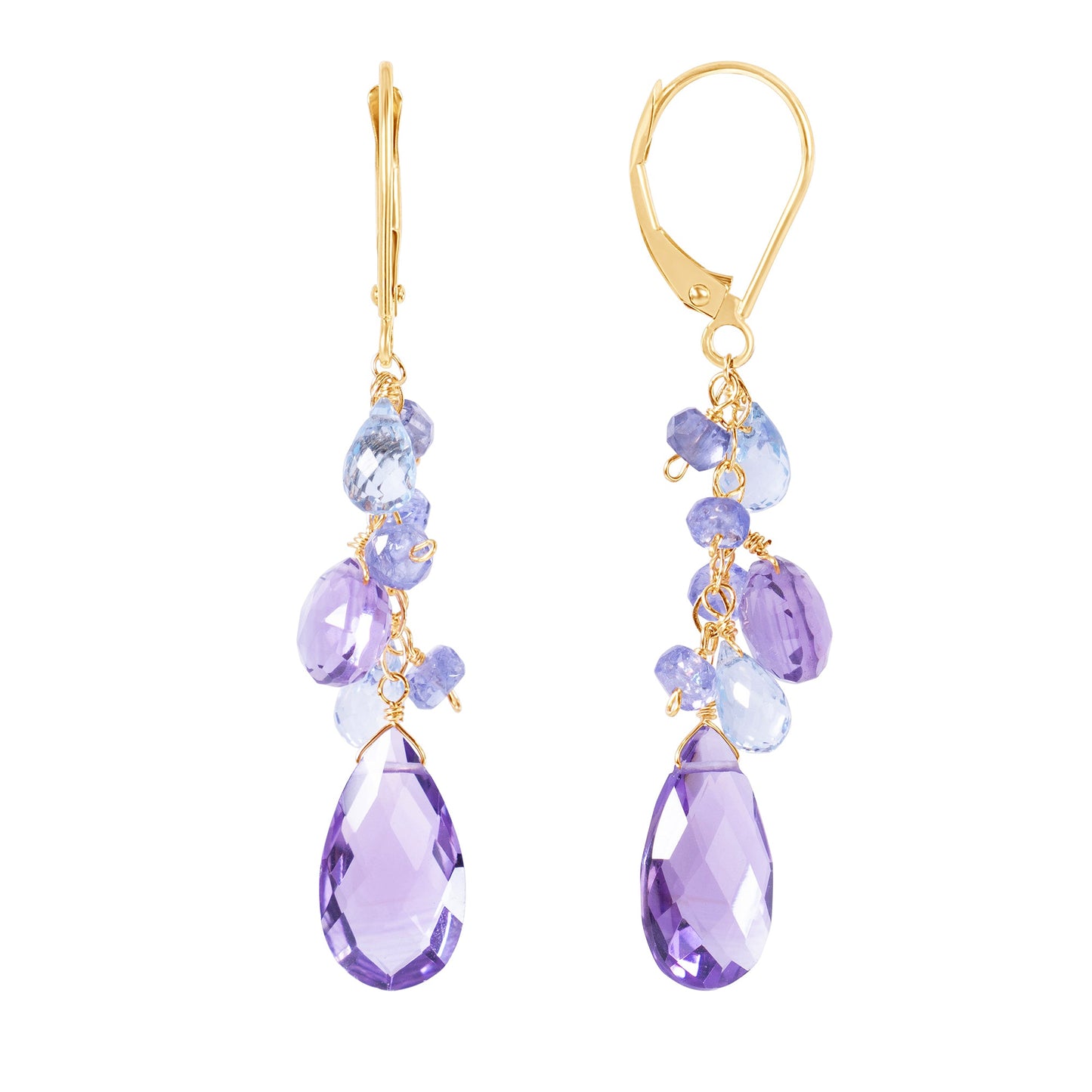 14k Amethyst Blue Topaz Tanzanite Dangle Leverback Earring