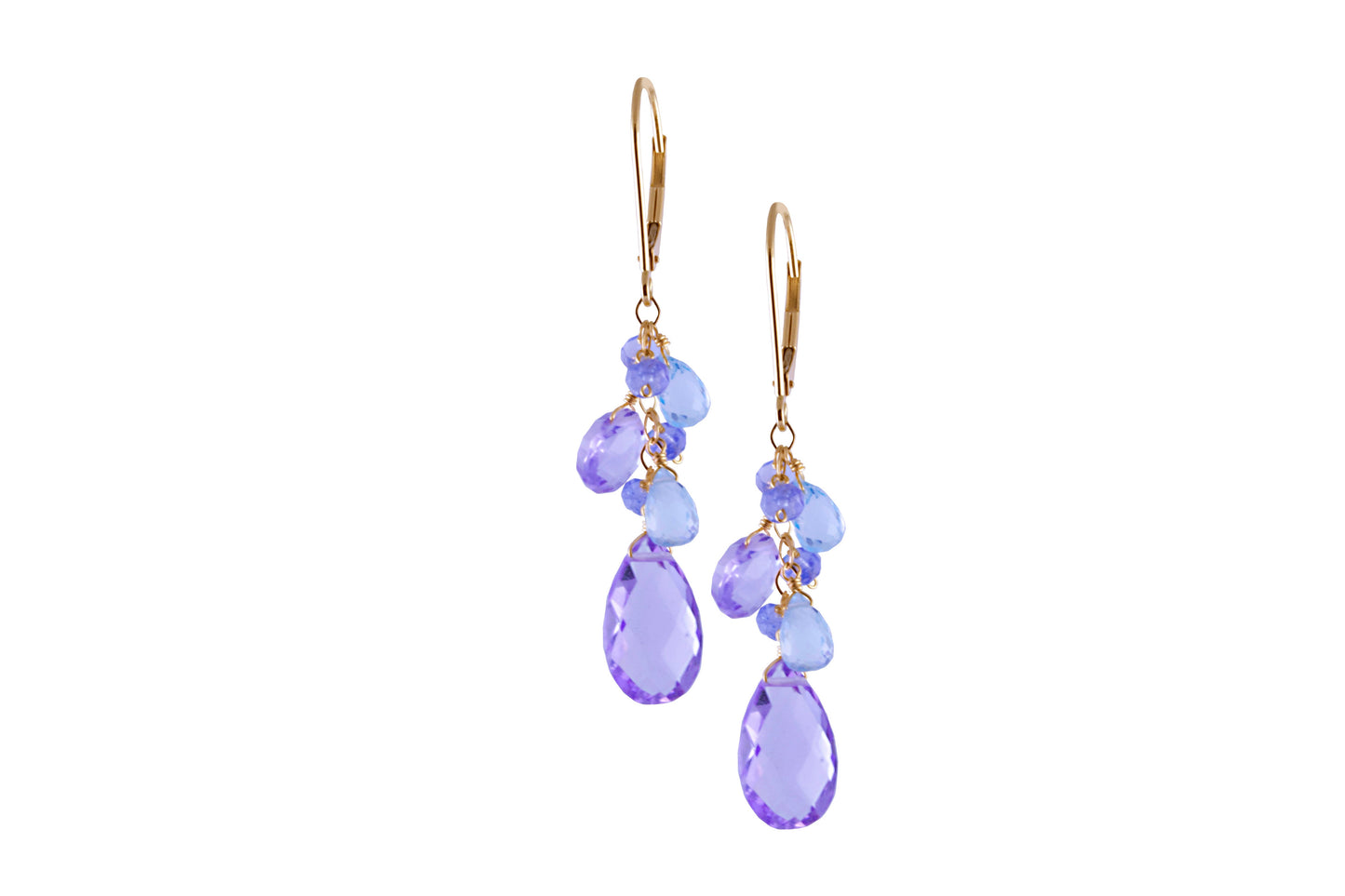 14k Amethyst Blue Topaz Tanzanite Dangle Leverback Earring