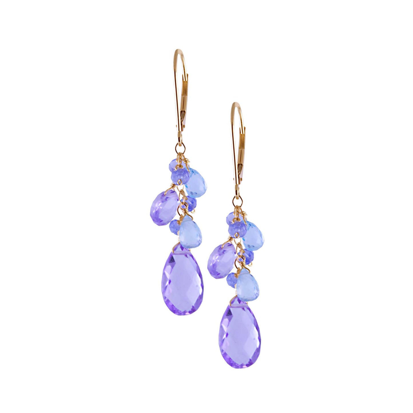 14k Amethyst Blue Topaz Tanzanite Dangle Leverback Earring