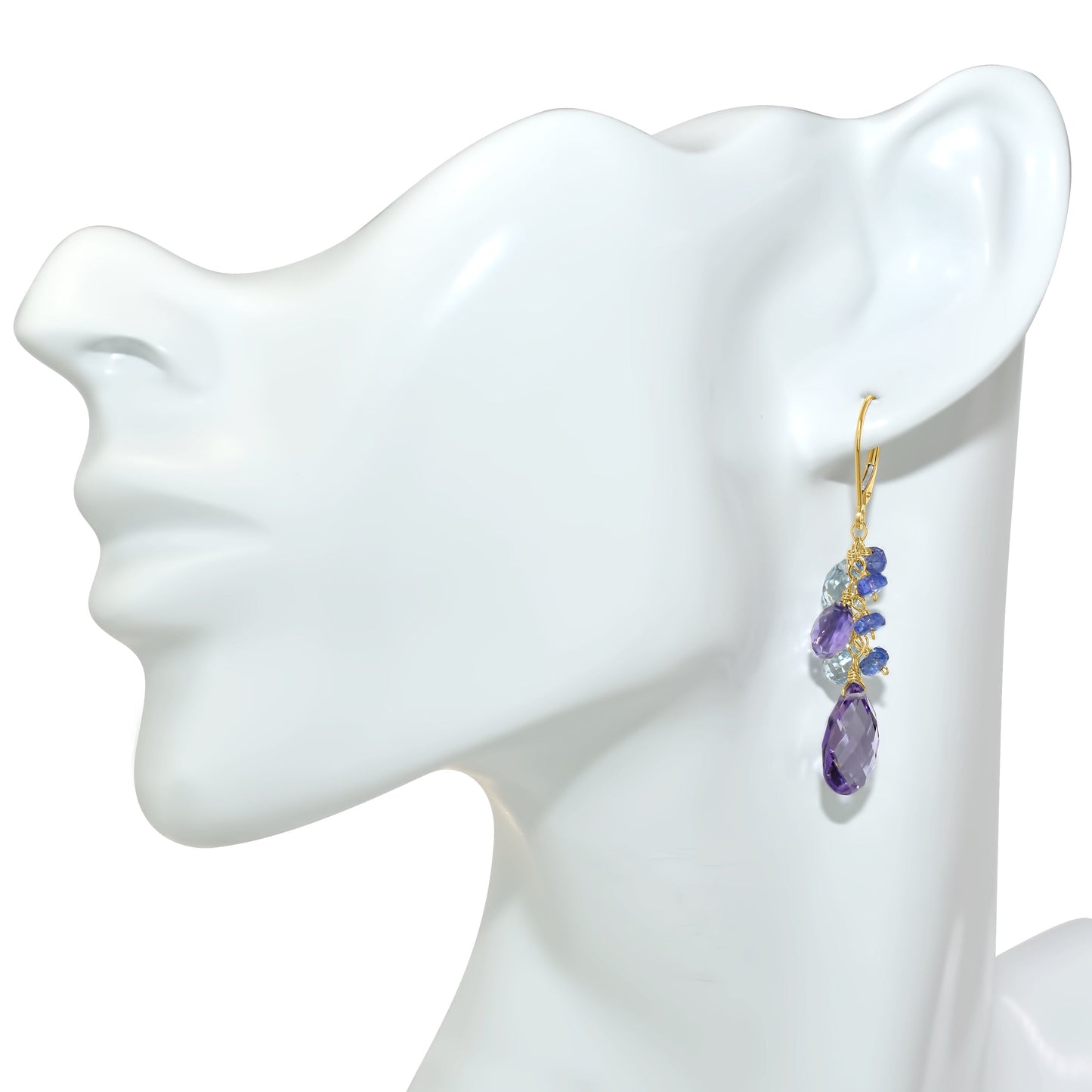 14k Amethyst Blue Topaz Tanzanite Dangle Leverback Earring