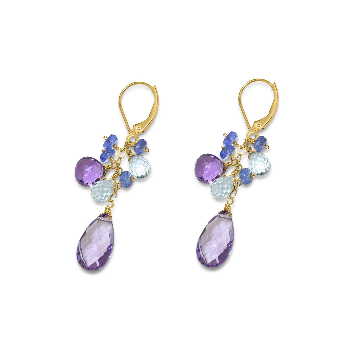 14k Amethyst Blue Topaz Tanzanite Dangle Leverback Earring