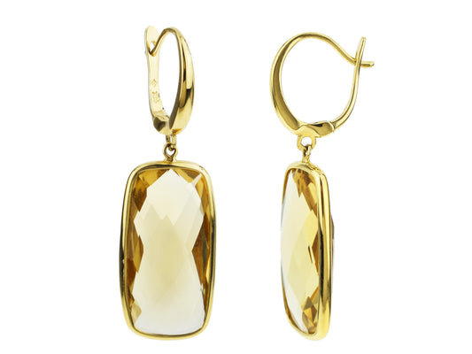 14k Citrine Rectangle Bezel Leverback Earring