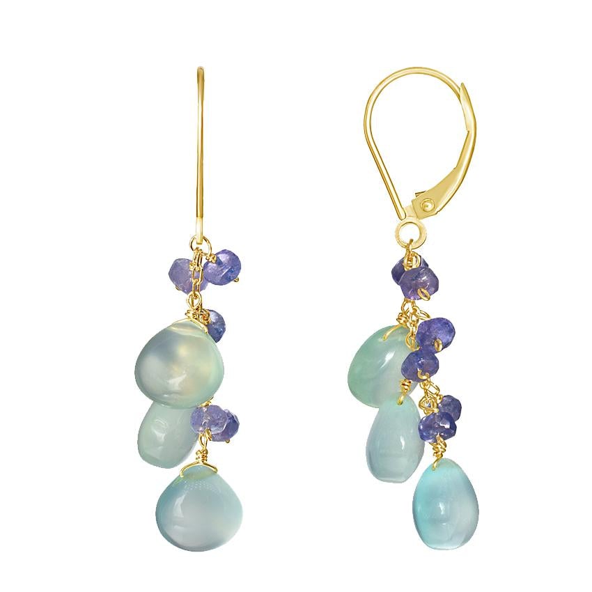 14k Tanzanite and Chalcedony Leverback Earring