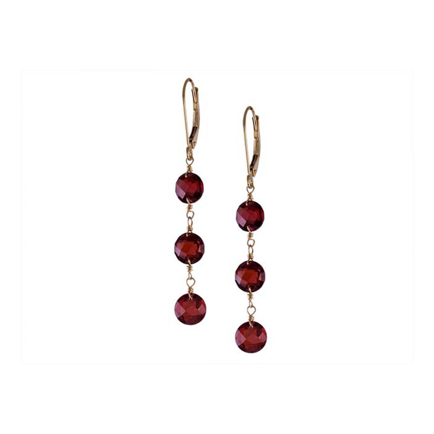 14k Garnet Coin 3 Link Leverback Earring