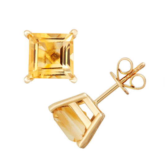 14k Citrine Square Stud Earring