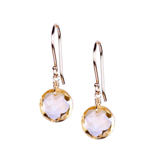 14k Citrine Coin Hook Earring