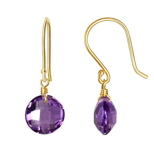 14k Amethyst Briolette Coin Drop Hook Earring