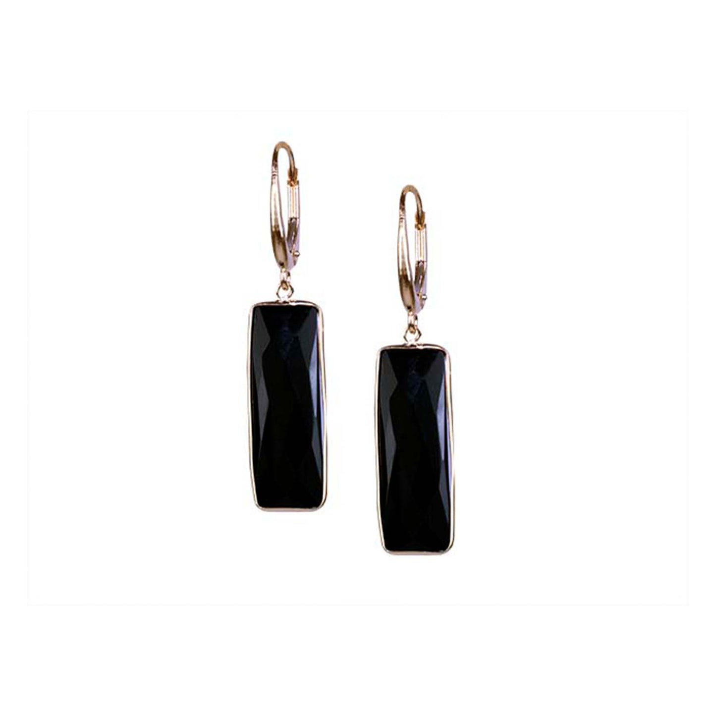 14k Black Onyx Rectangle Bezel Leverback Earring