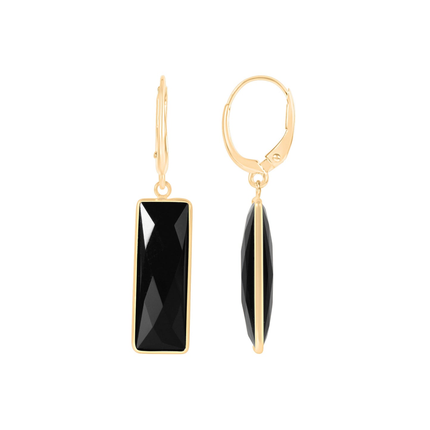 14k Black Onyx Rectangle Bezel Leverback Earring