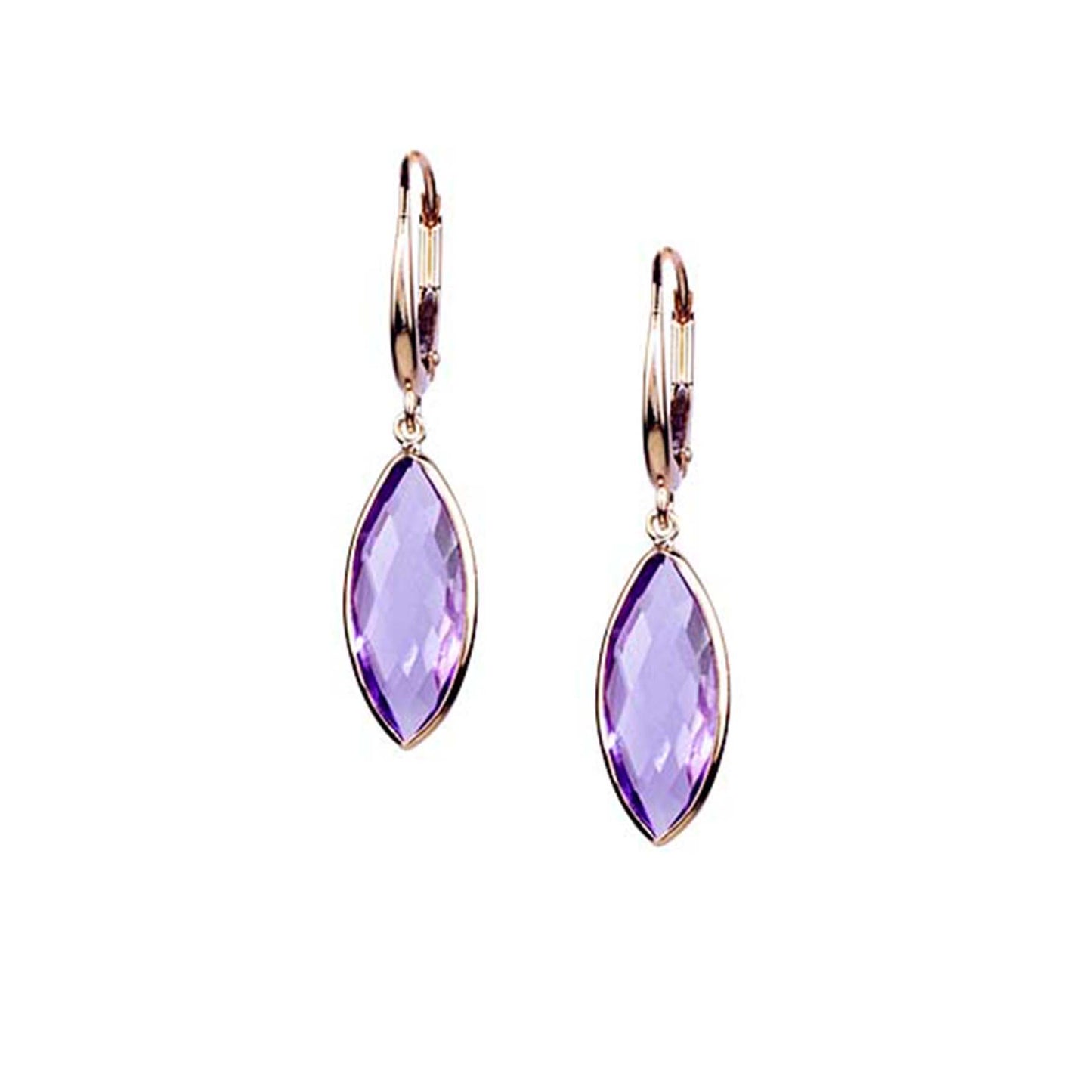 14k Amethyst Marquise Bezel Leverback Earring