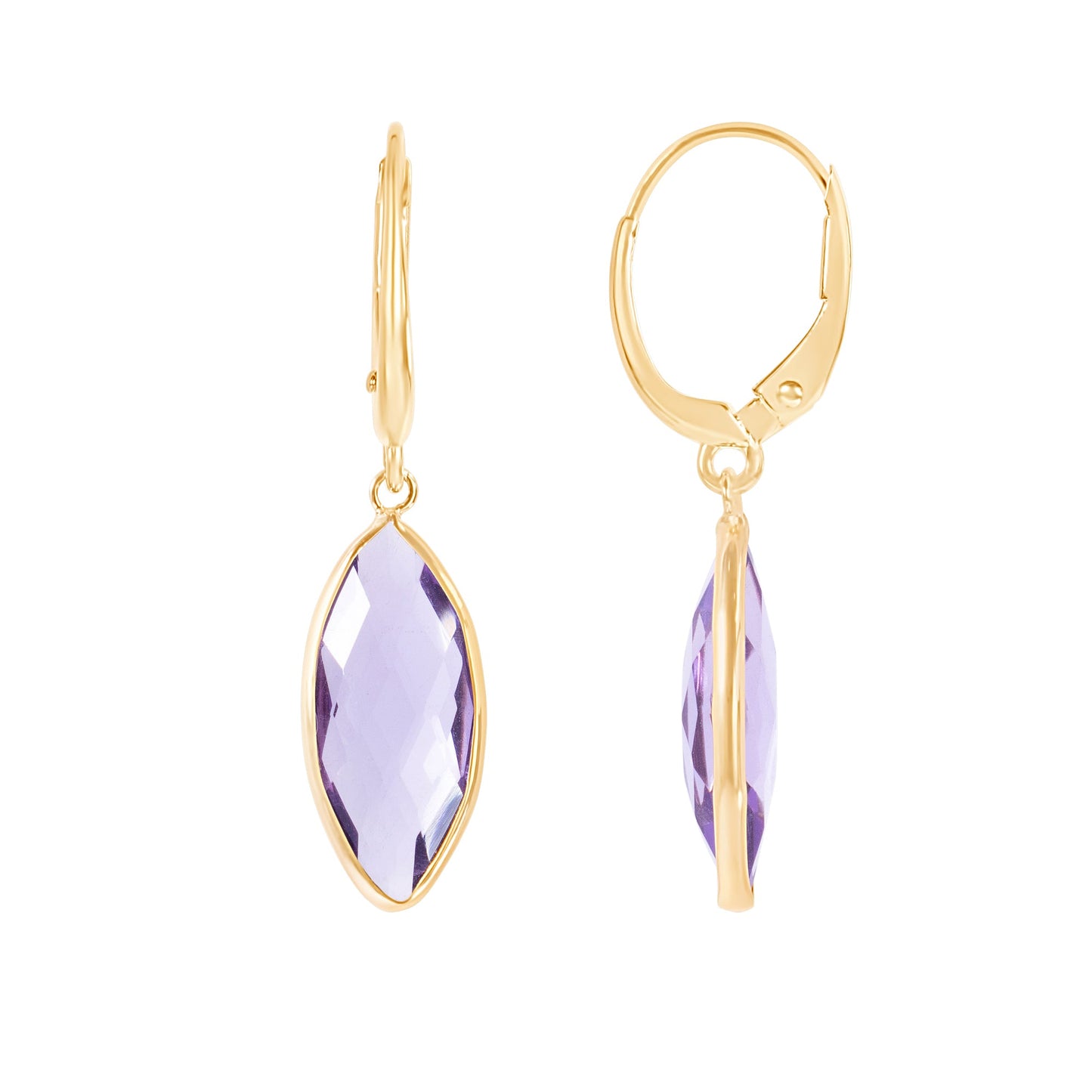 14k Amethyst Marquise Bezel Leverback Earring