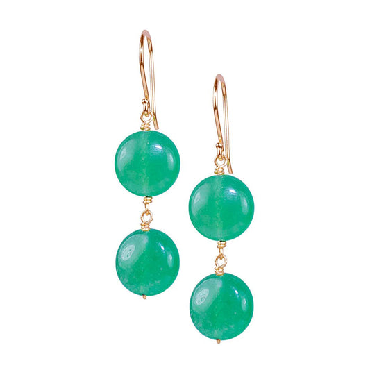 14k Green Jade Double Coin Hook Earring