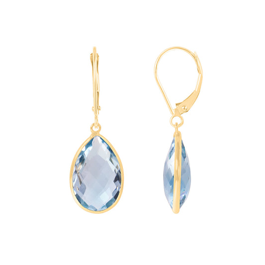 14k Blue Topaz Pear Bezel Leverback Earring