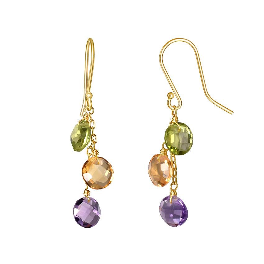 14k Peridot, Citrine, and Amethyst Triple Coin Hook Earring