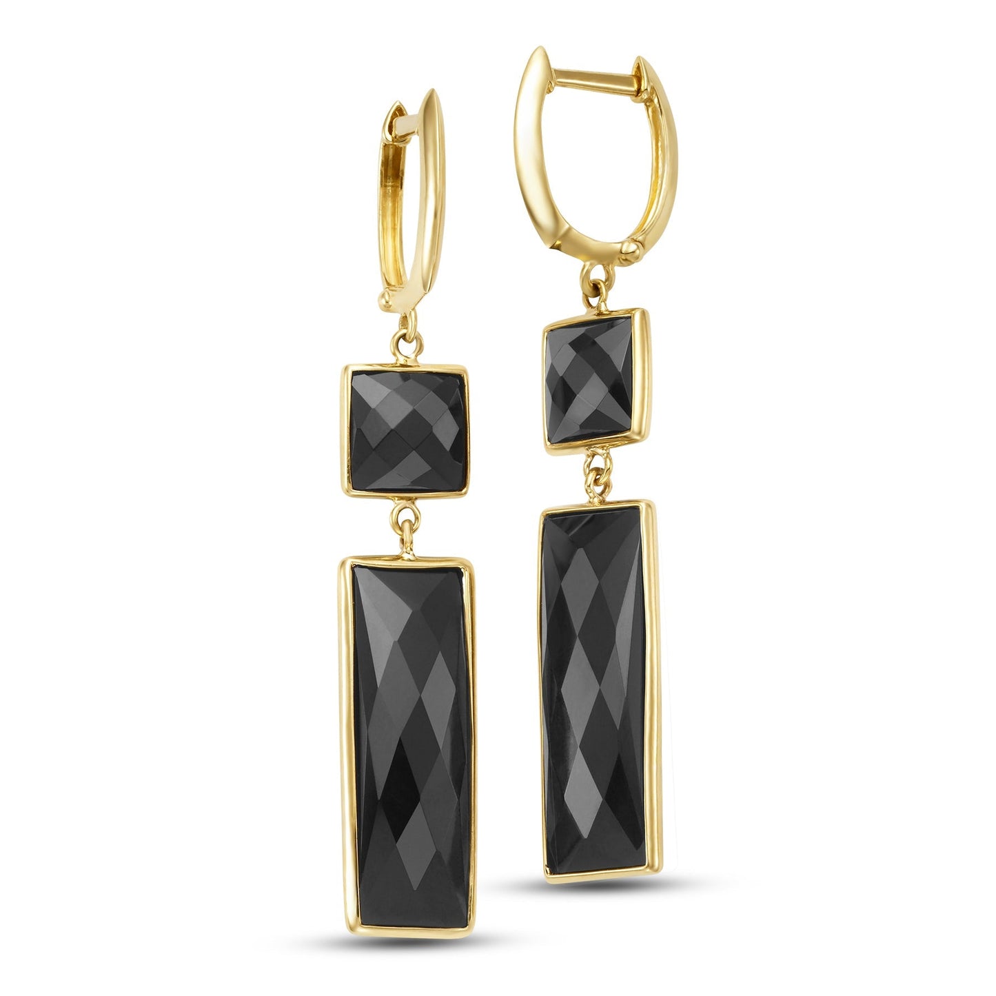 14k Black Onyx Square and Rectangle Bezel Dangle Earrings