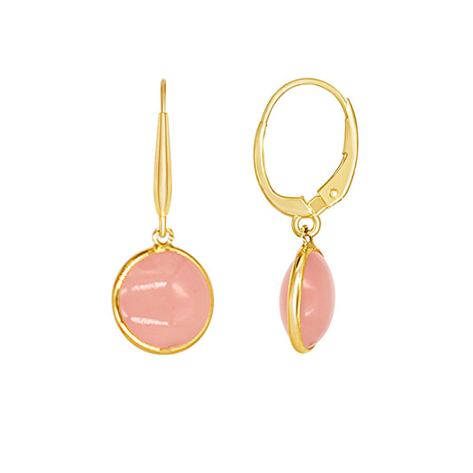 14k Guava Quartz Round Bezel Leverback Earring