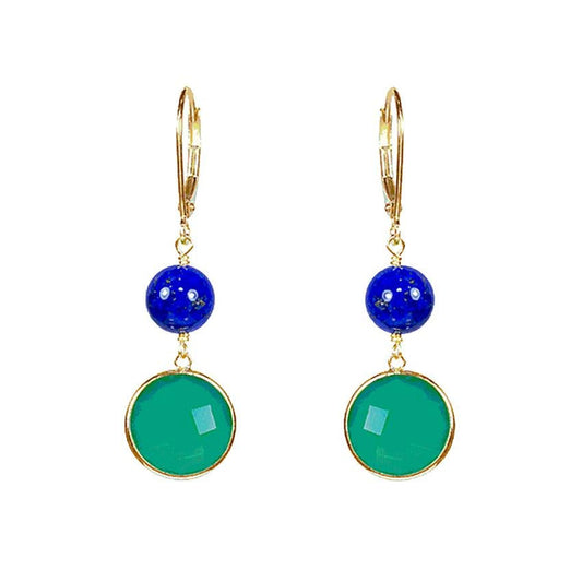 14k Lapis Green Onyx Leverback Earring