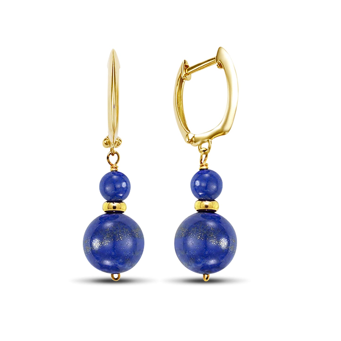 14k Lapis Dual Ball Huggie Hoop Drop Earrings