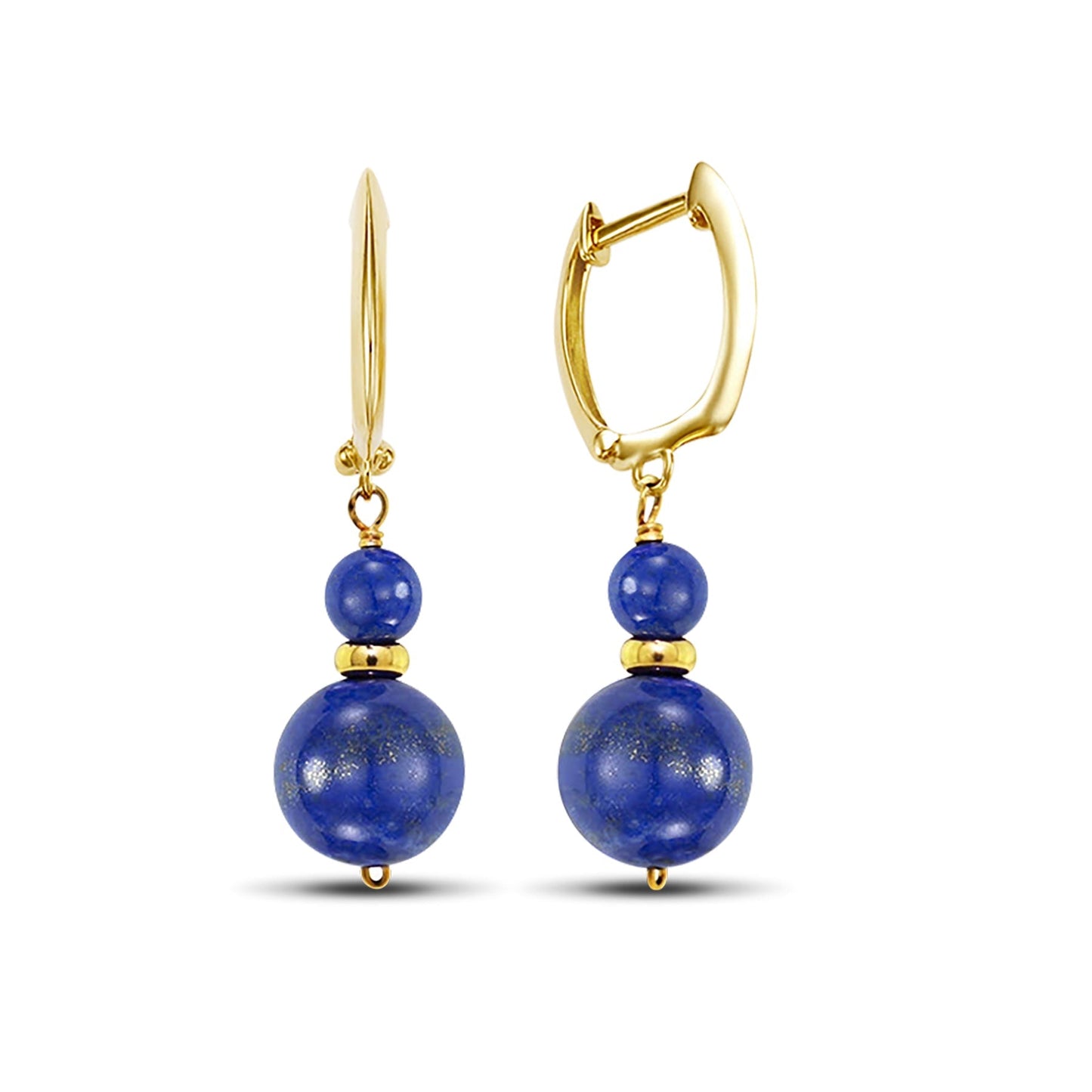 14k Lapis Dual Ball Huggie Hoop Drop Earrings