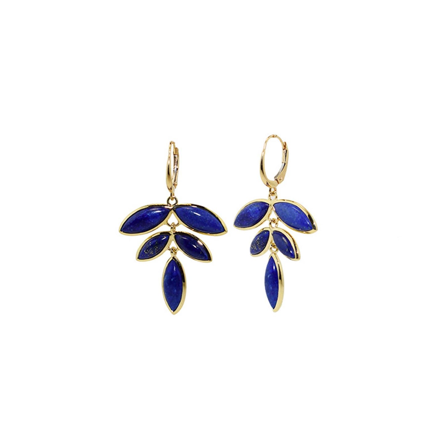 14k Dyed Lapis 5-Marquise Bezel Round Leverback Earring